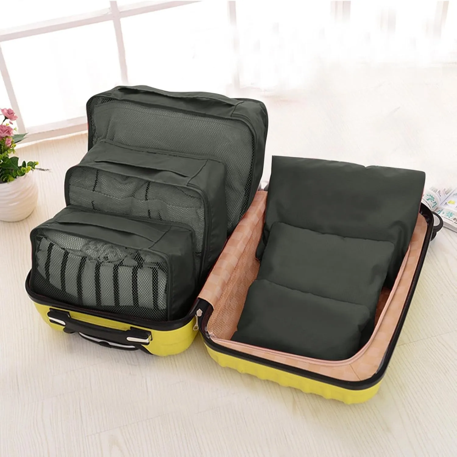 6 Set Packing Cubes for Suitcases,Travel Packing Pouches,Clothing Sorting Packages Luggage Organizers Storage Bags (A)