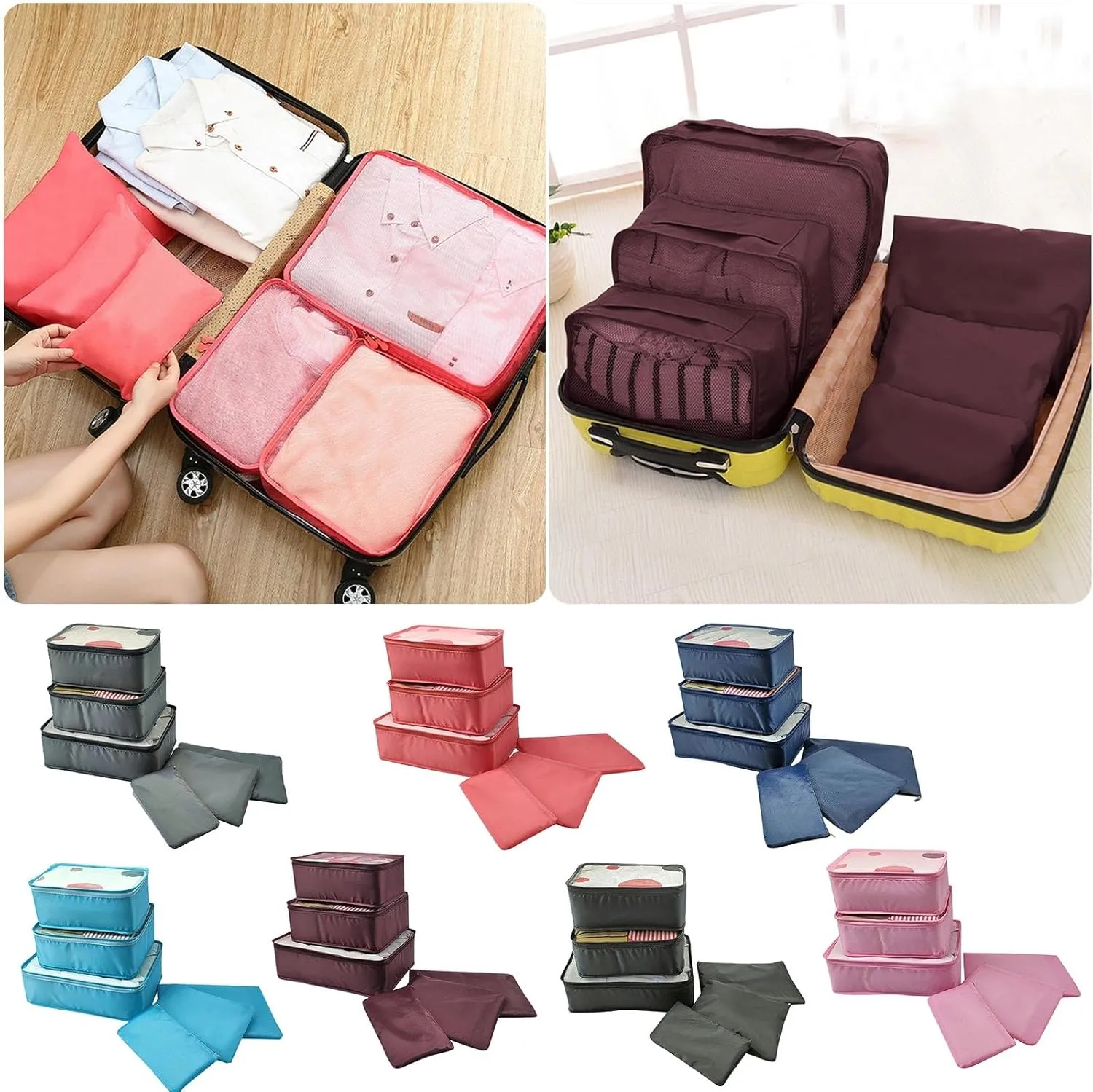 6 Set Packing Cubes for Suitcases,Travel Packing Pouches,Clothing Sorting Packages Luggage Organizers Storage Bags (B)
