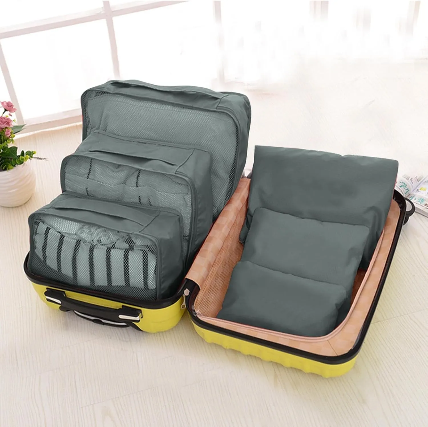 6 Set Packing Cubes for Suitcases,Travel Packing Pouches,Clothing Sorting Packages Luggage Organizers Storage Bags (B)