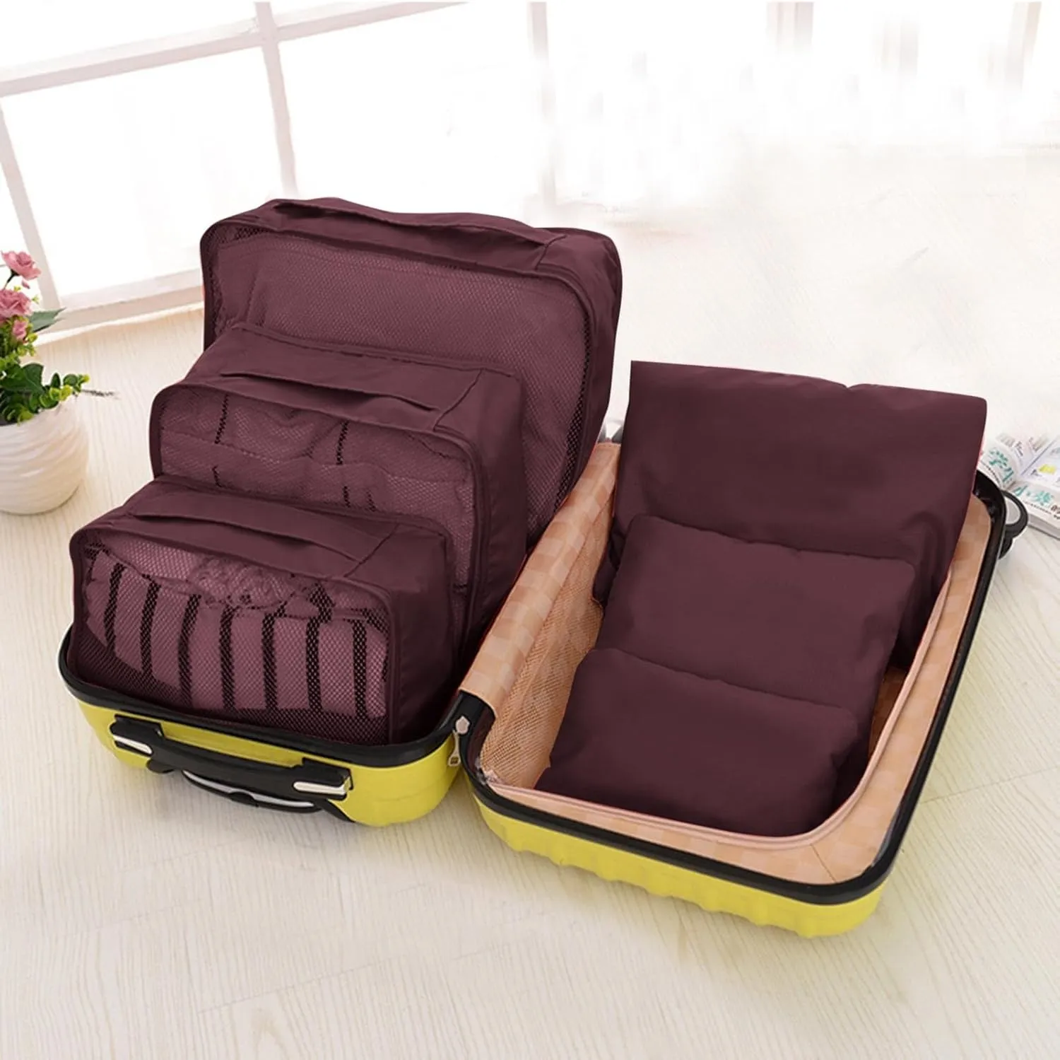 6 Set Packing Cubes for Suitcases,Travel Packing Pouches,Clothing Sorting Packages Luggage Organizers Storage Bags (C)