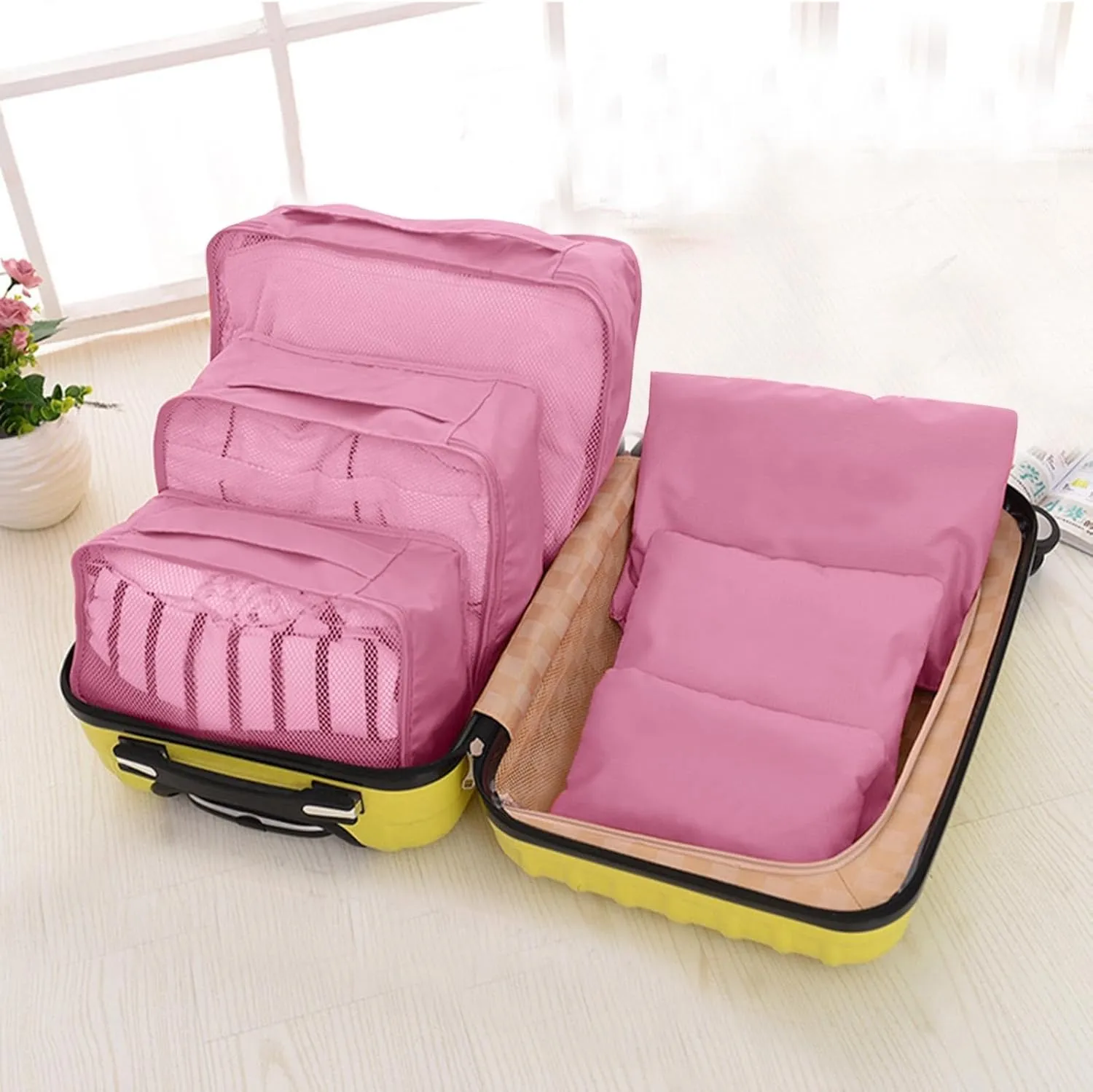 6 Set Packing Cubes for Suitcases,Travel Packing Pouches,Clothing Sorting Packages Luggage Organizers Storage Bags (D)