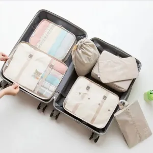 7-Piece Lightweight Packing Cubes Set with Spacious Toiletries Bag,Travel Luggage Packing Organizers (biege)