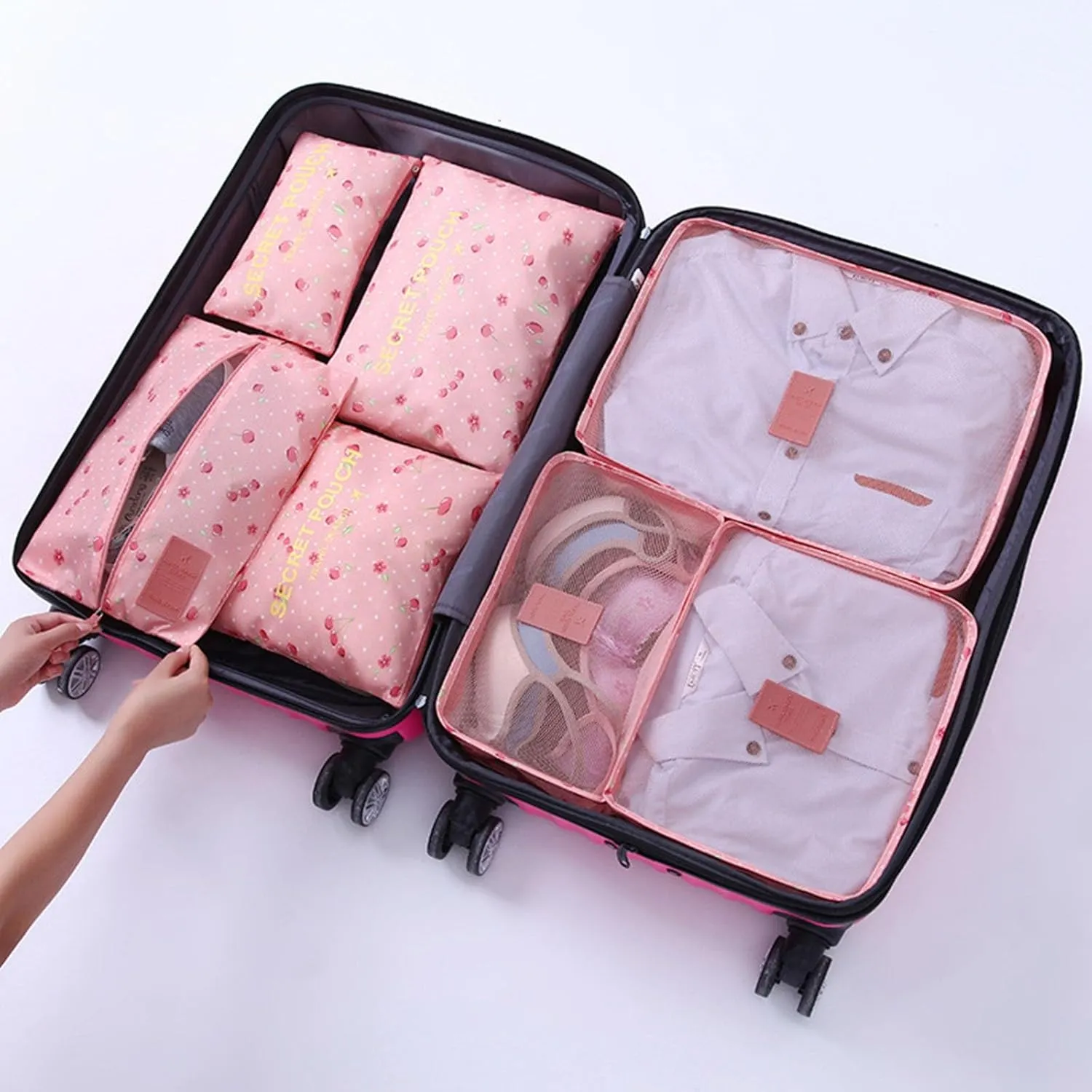 7 Set Packing Cubes for Suitcases, Travel Luggage Packing Organizers with Storage Shoe Bag, Clothing Underwear Bag, for Man & Women (L)