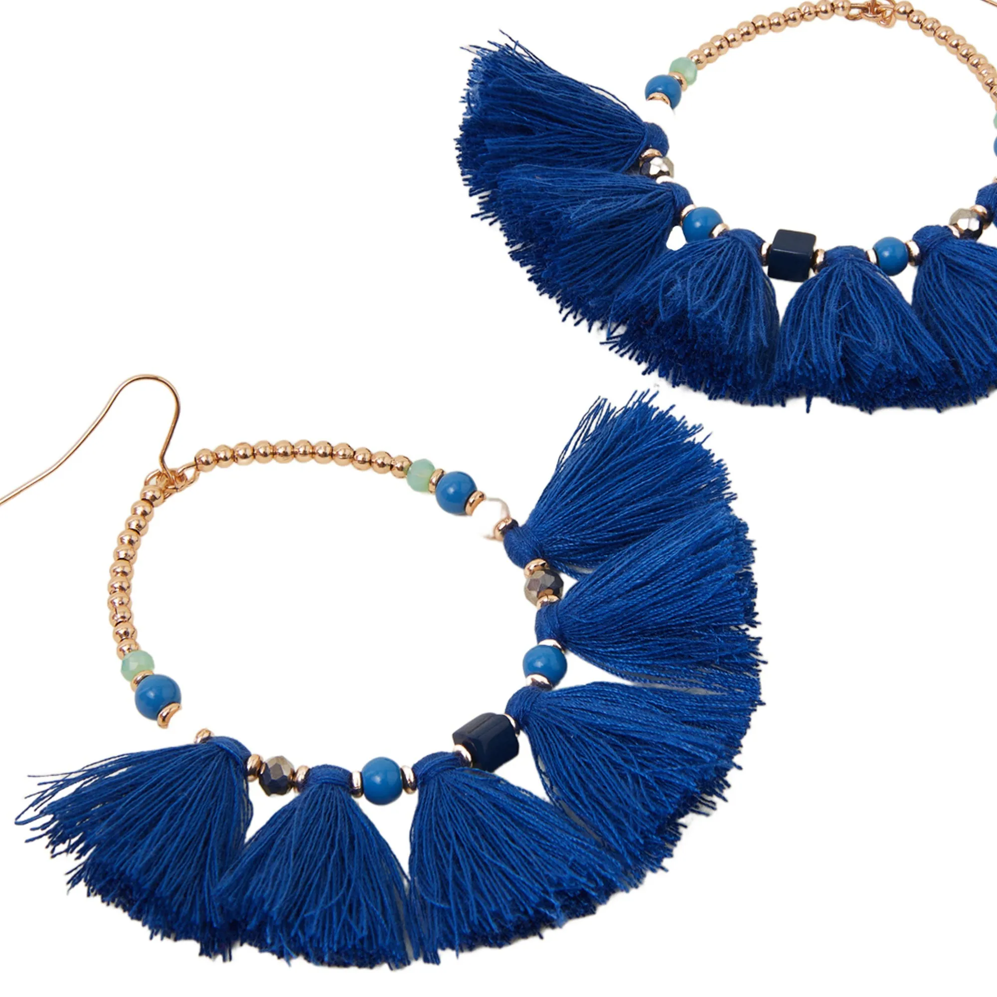Accessorize London Women's Blue Fan Tassel Hoop Earrings