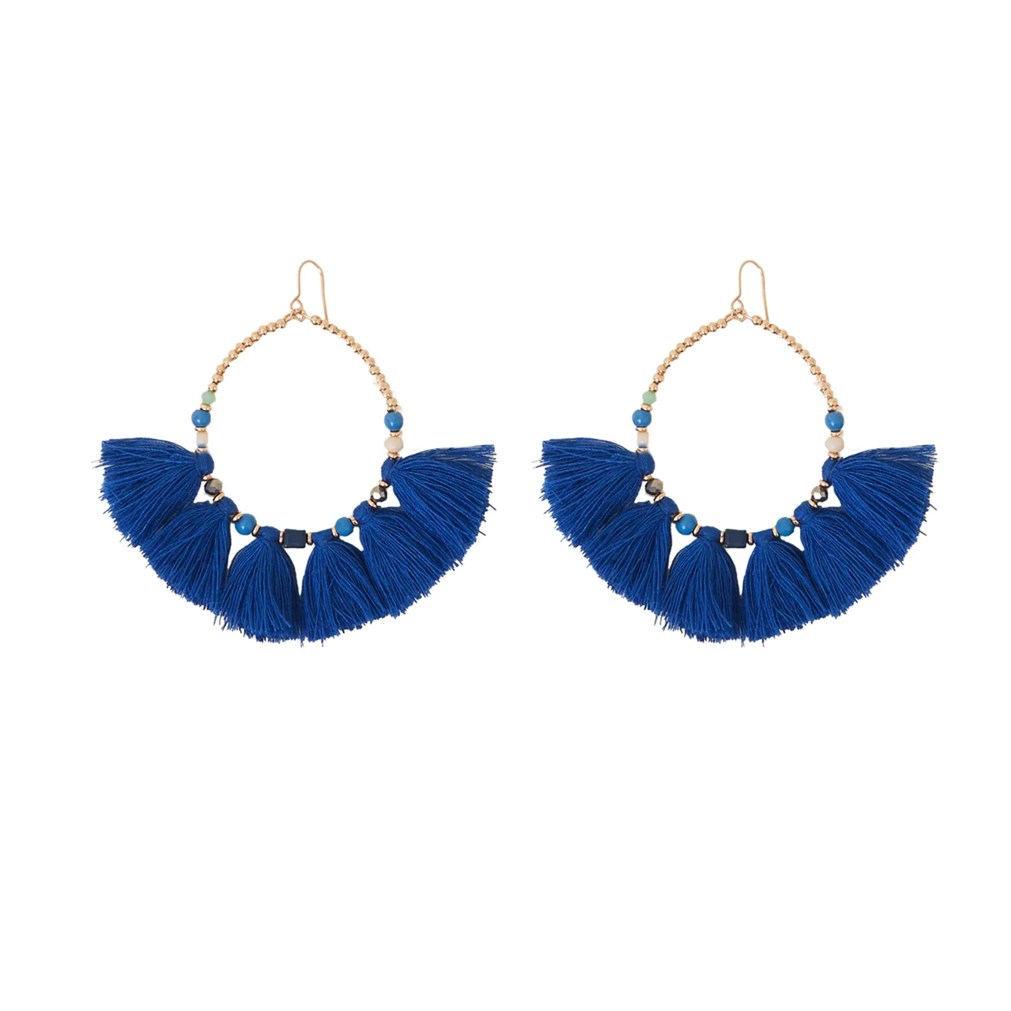 Accessorize London Women's Blue Fan Tassel Hoop Earrings