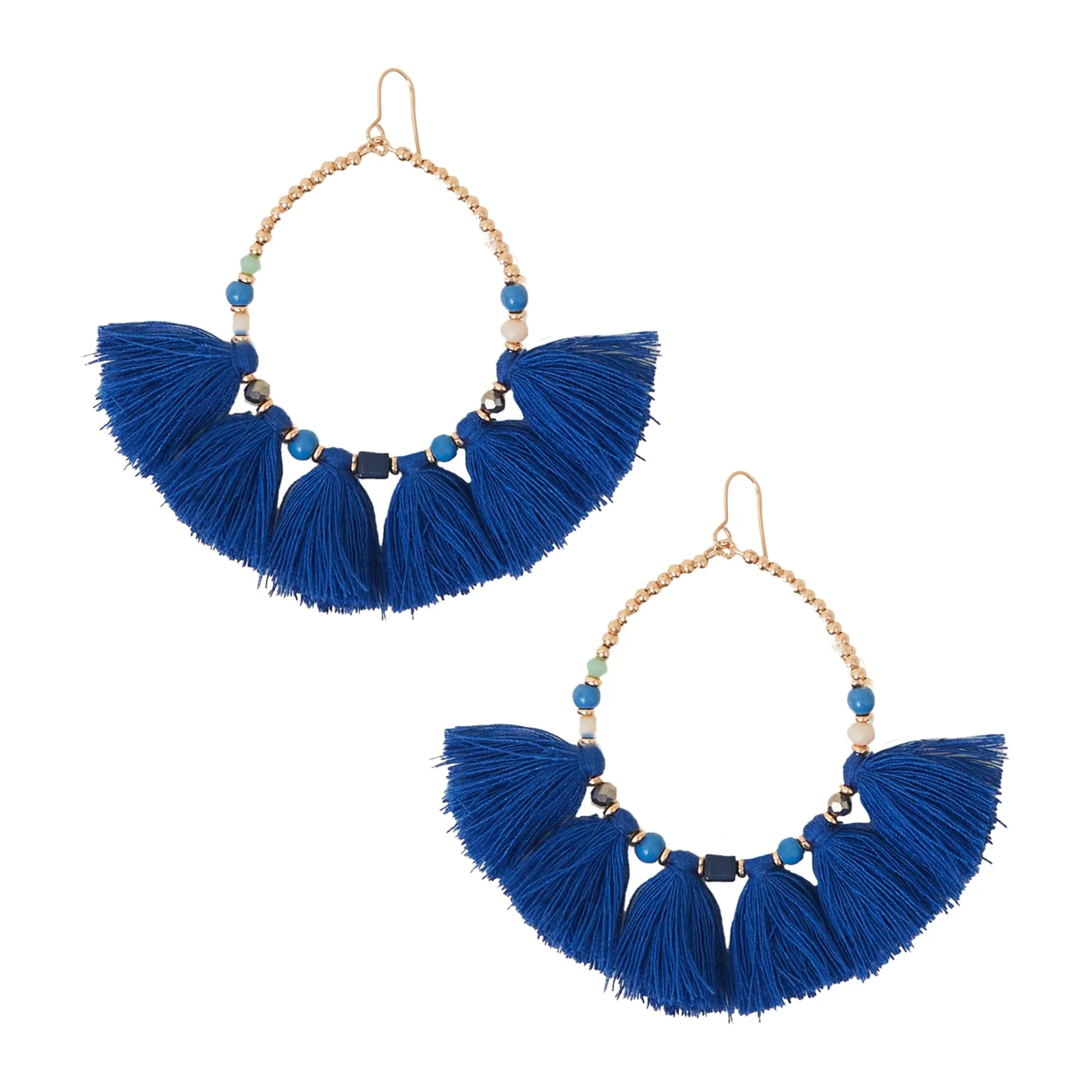 Accessorize London Women's Blue Fan Tassel Hoop Earrings