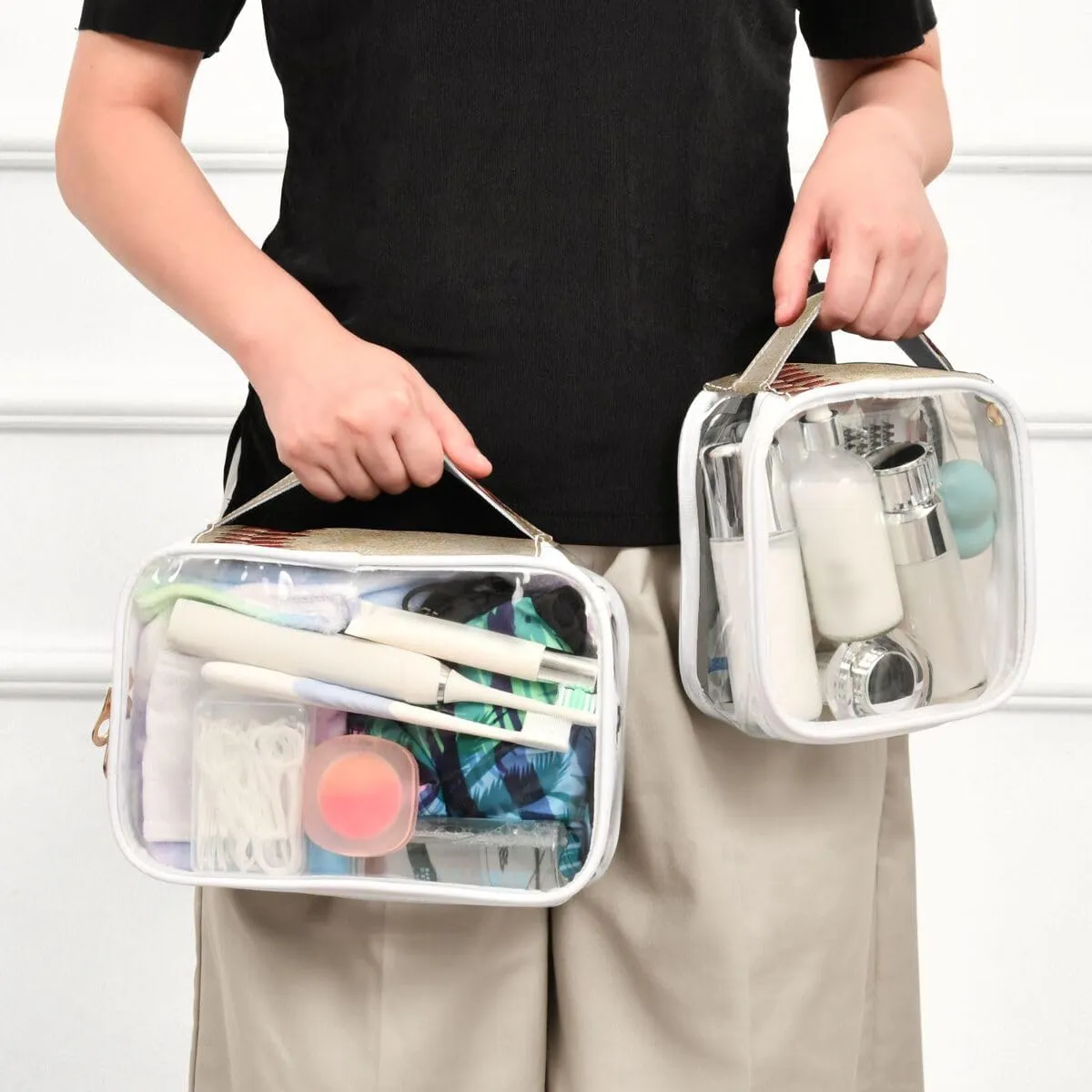 ALAZA Baseball Dirty Sport 2 Pcs Storage Bags Zippered Organizers Cosmetics Travel Case Toiletry Bag Transparent Tote Bags