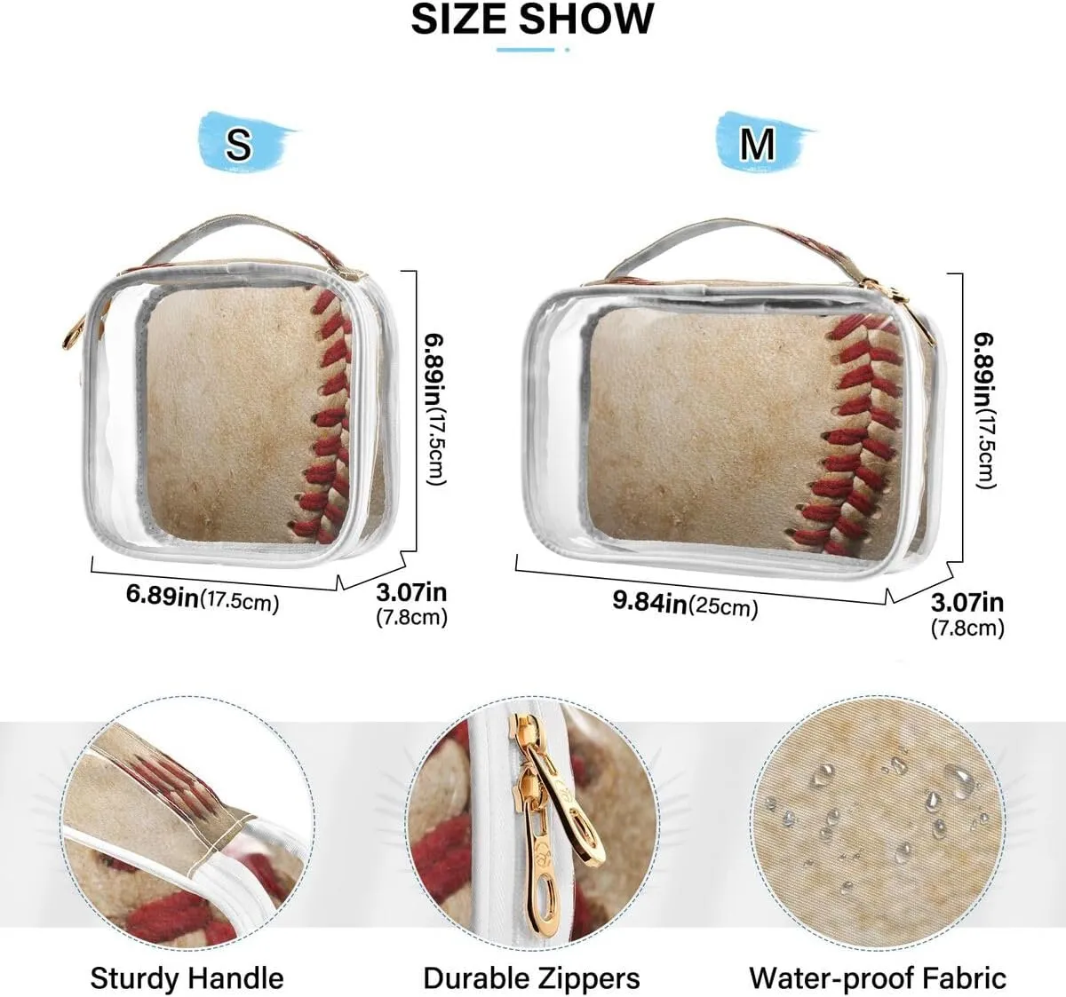 ALAZA Baseball Dirty Sport 2 Pcs Storage Bags Zippered Organizers Cosmetics Travel Case Toiletry Bag Transparent Tote Bags