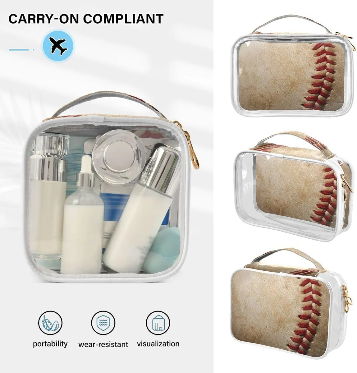 ALAZA Baseball Dirty Sport 2 Pcs Storage Bags Zippered Organizers Cosmetics Travel Case Toiletry Bag Transparent Tote Bags