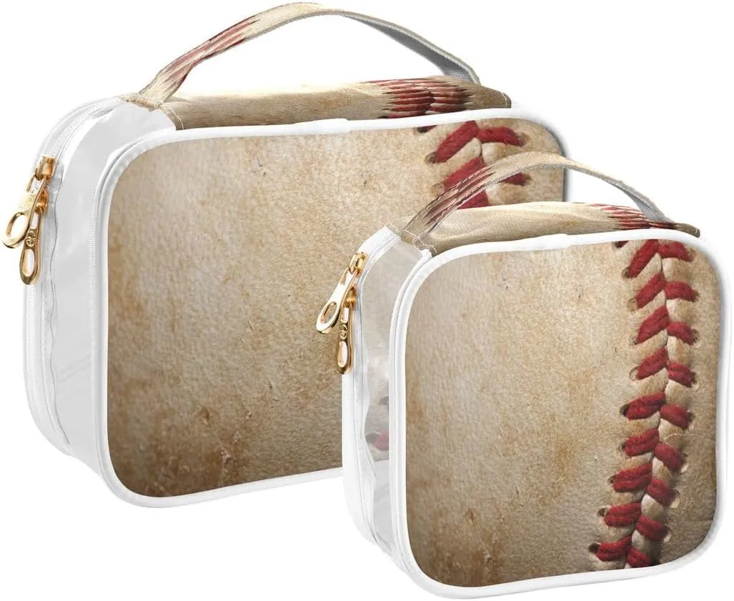 ALAZA Baseball Dirty Sport 2 Pcs Storage Bags Zippered Organizers Cosmetics Travel Case Toiletry Bag Transparent Tote Bags