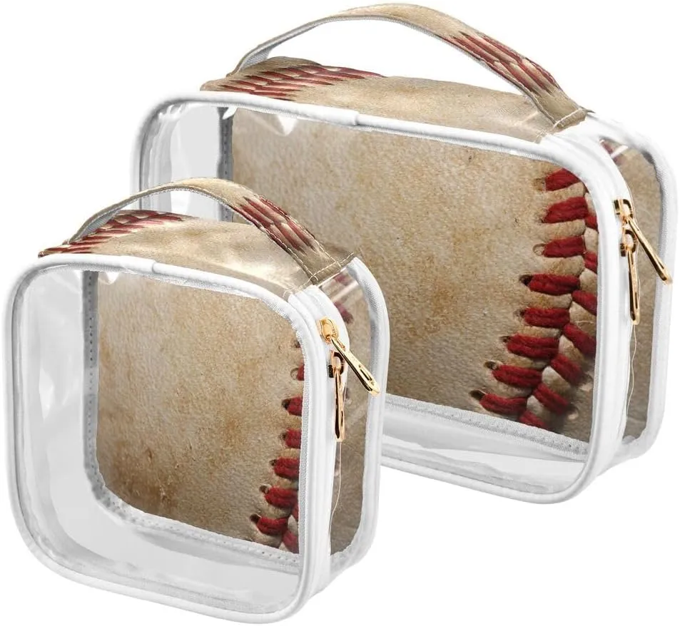 ALAZA Baseball Dirty Sport 2 Pcs Storage Bags Zippered Organizers Cosmetics Travel Case Toiletry Bag Transparent Tote Bags