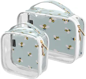 ALAZA Bee Green 2 Pcs Storage Bags Zippered Organizers Cosmetics Travel Case Toiletry Bag Transparent Tote Bags