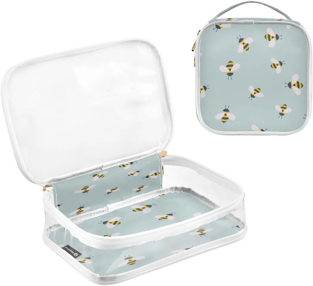 ALAZA Bee Green 2 Pcs Storage Bags Zippered Organizers Cosmetics Travel Case Toiletry Bag Transparent Tote Bags