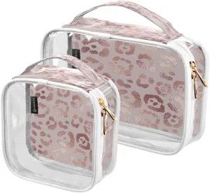 ALAZA Leopard Print Cheetah Rose Gold 2 Pcs Storage Bags Zippered Organizers Cosmetics Travel Case Toiletry Bag Transparent Tote Bags