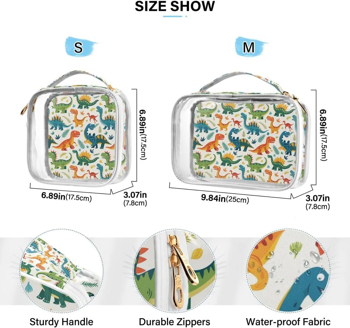 ALAZA Watercolor Leaf Dinosaur 2 Pcs Storage Bags Zippered Organizers Cosmetics Travel Case Toiletry Bag Transparent Tote Bags