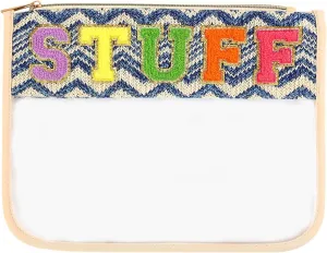 BCRMPT Chenille Letter Stuff Bag Boho Patch Travel Cosmetic Pouch,Preppy Makeup Bag Clear Cosmetic Toiletry Bags,Clear Makeup Letter Bag Waterproof Zipper Nylon Pouch for Women