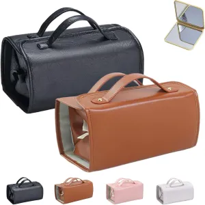 Binozinco Cosmetic Bag - Leather Waterproof Cosmetic Bag, Detachable 4 In 1 Roll Up Makeup Bag, Spacious & Efficient Storage, Hanging Cosmetic Travel Bag for Women (B)