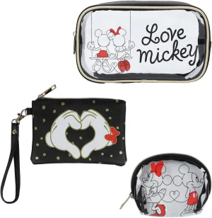 Bioworld Mickey 3-Piece Set Toiletry Bags with Clear PVC Makeup Bag