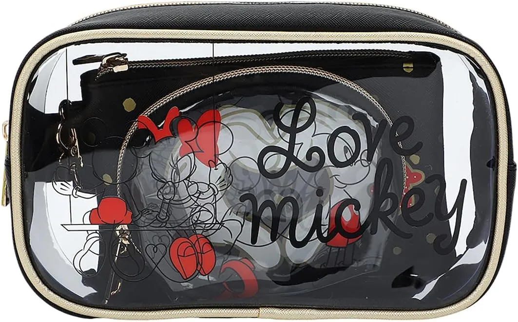 Bioworld Mickey 3-Piece Set Toiletry Bags with Clear PVC Makeup Bag