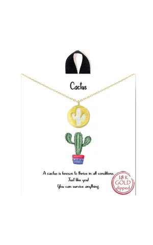 BJNA383GD Gold White "Cactus" Pendant Necklace