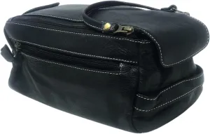 Black Leather Toiletry Bag for Men - Full Grain Mens Leather Toiletry Travel Hygiene Shaving Bag Hanging Dopp Kit - Spacious Water Resistant Shower Toiletries Bags Waterproof Lining