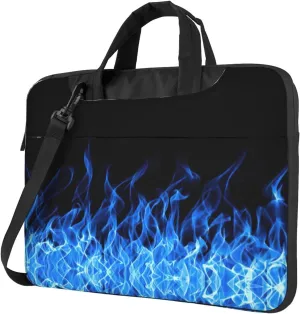 Blue Flame Print Laptop Bag Laptop Case Shoulder Laptop Bag with Padded Protection Spacious Pockets, Black