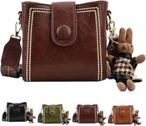 Bootara Bucket Bag, Bootara Women's Vintage Bunny Charm Bucket Bag, Spacious Travel Tote, with Cute Rabbit Pendant