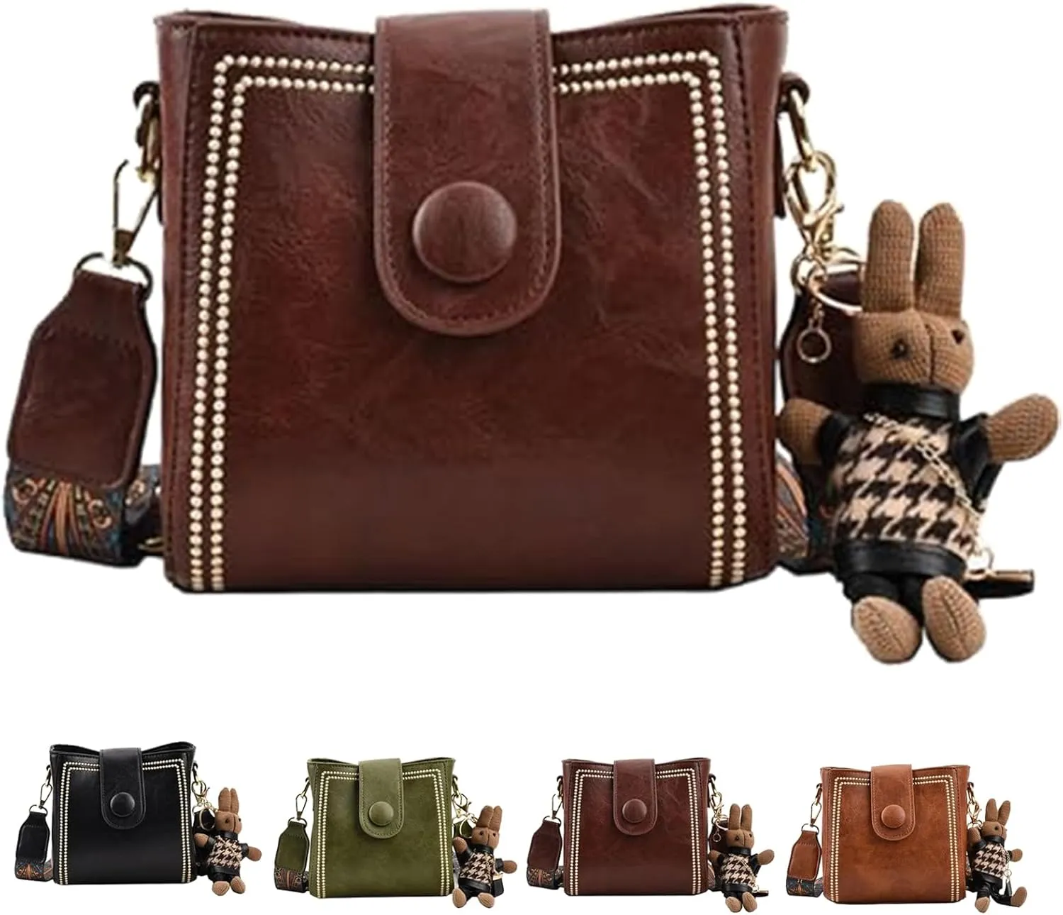 Bootara Bucket Bag, Bootara Women's Vintage Bunny Charm Bucket Bag, Spacious Travel Tote, with Cute Rabbit Pendant