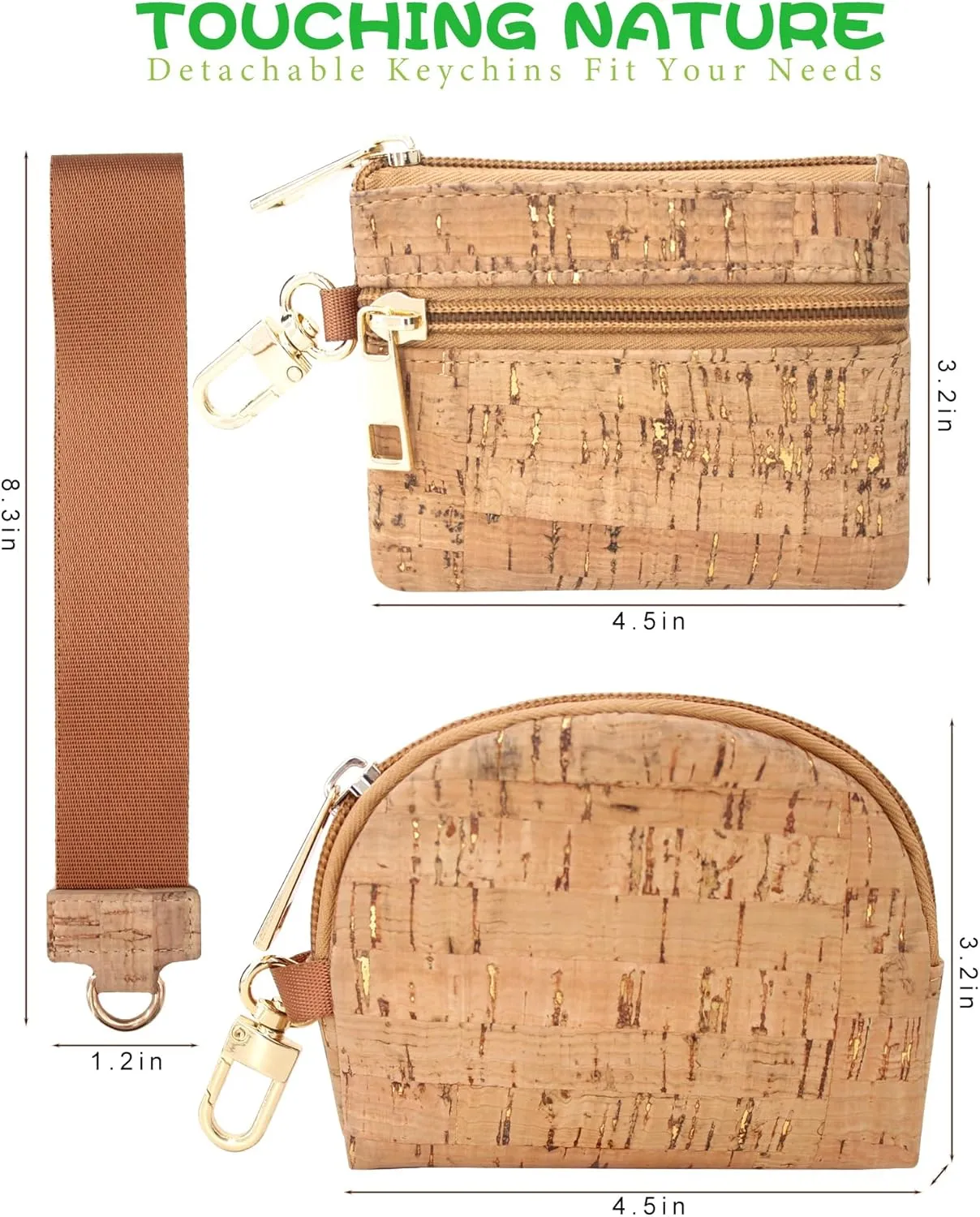 boshiho Vegan Cork Wallet, Womens Purse Slim Zipper Design with Card Holder Coin Pocket Purse Eco-friendly Vegan Gift
