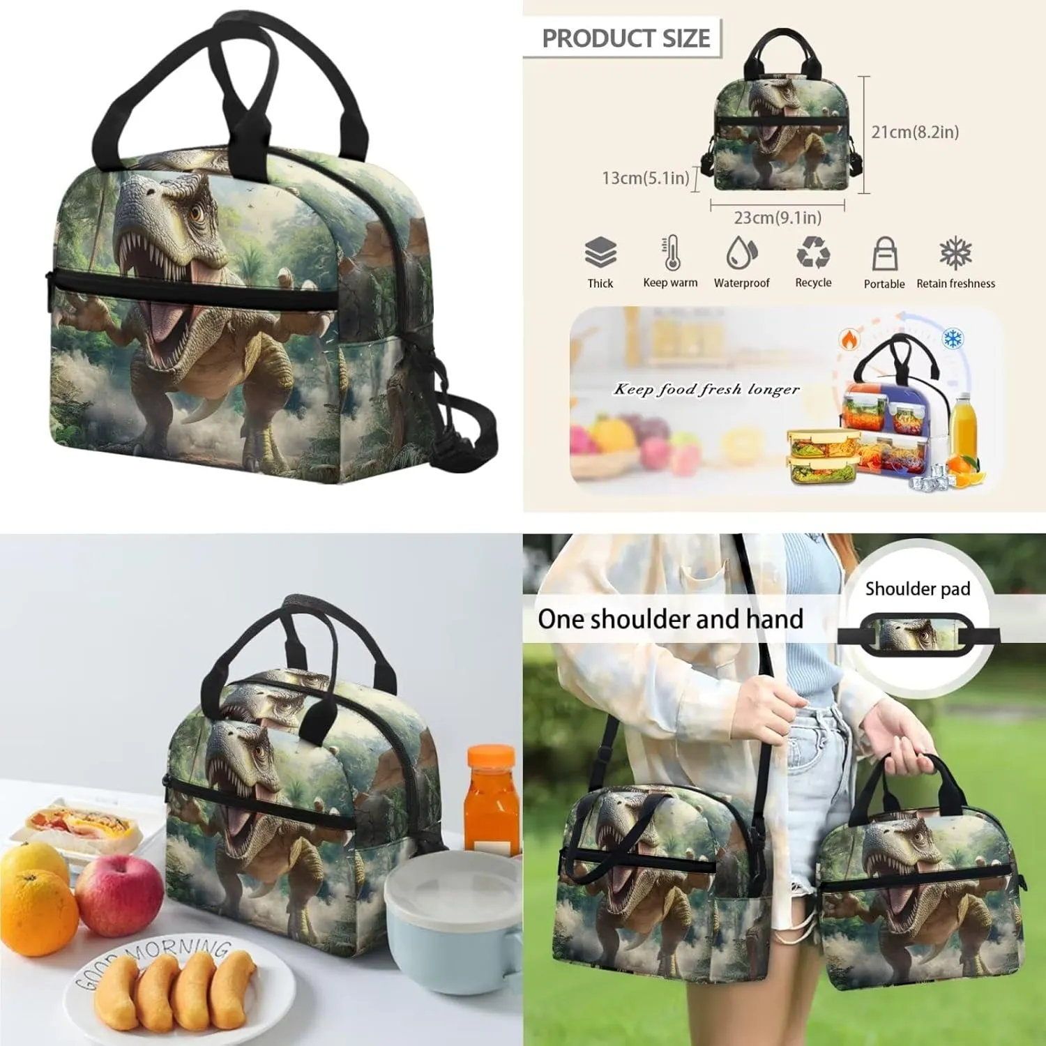 Boys Dinosaur Backpack Set with Lunch Box 3 Piece Lightweight Bookbag Ergonomic Spacious Cool 5th Grade School Bags for Field Trips Age 10-11 Travel Rucksack