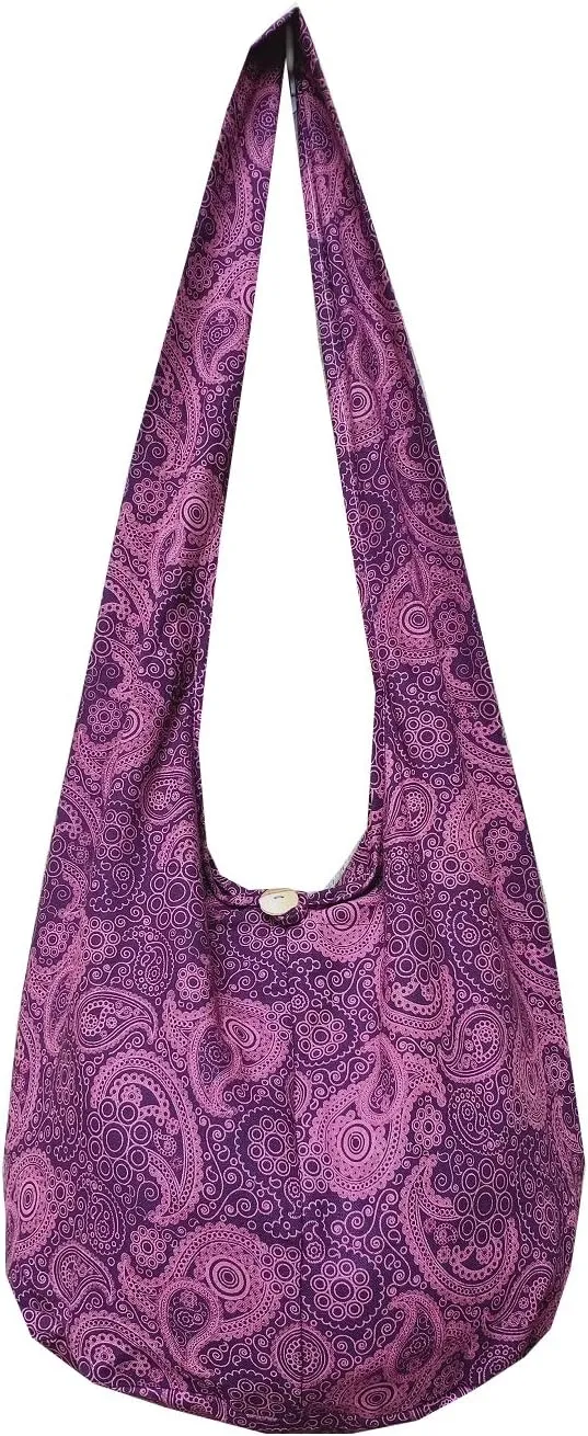 BTP! Thai Cotton Hippie Hobo Sling Crossbody Bag eco Friendly Shopping bag Paisley Print Large