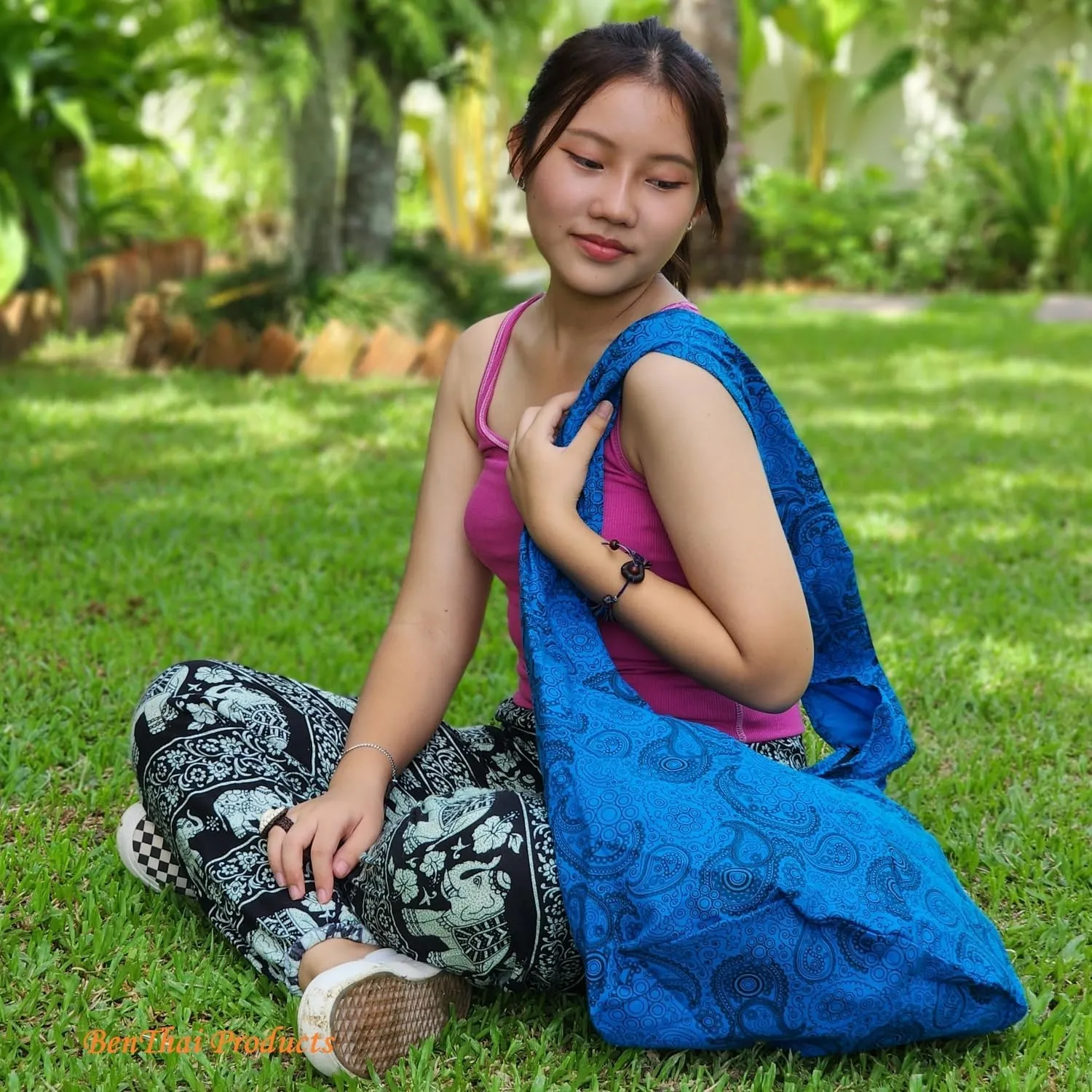 BTP! Thai Cotton Hippie Hobo Sling Crossbody Bag eco Friendly Shopping bag Paisley Print Large