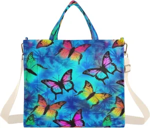 Butterflies Blue Corduroy Tote Bag for Women Hobo Crossbody Bag Purse Stylish Shoulder Handbag Messenger Bags, S