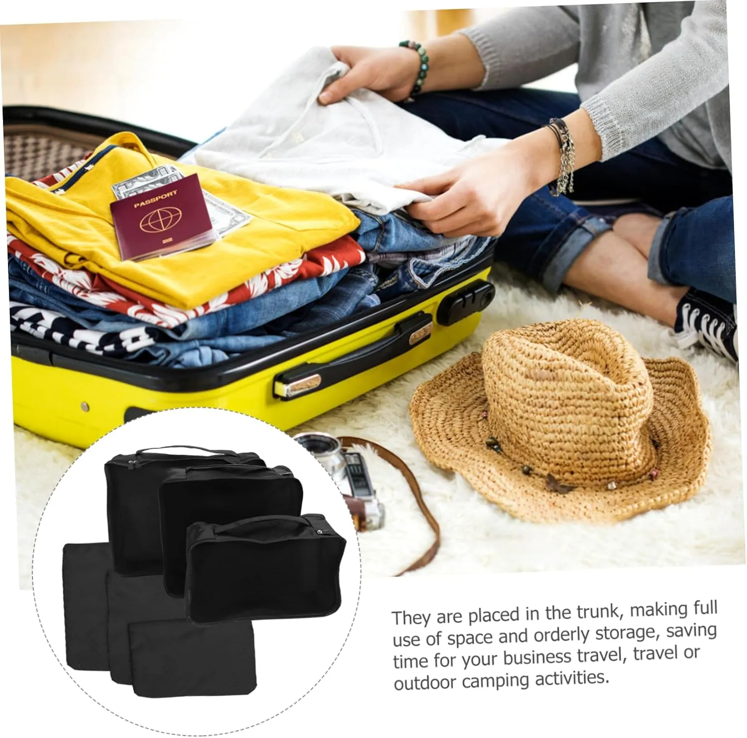 Cabilock Large Capacity Luggage Bag Set 6pcs Foldable Closet Storage Bag Zipper for Men Women