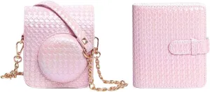 Camera Case for Polaroid Mini 12 with Photo AlbumPU Leather Portable Camera Bag, Adjustable Shoulder Strap, for Photography Lover, Pink, rainproof woven camera bag
