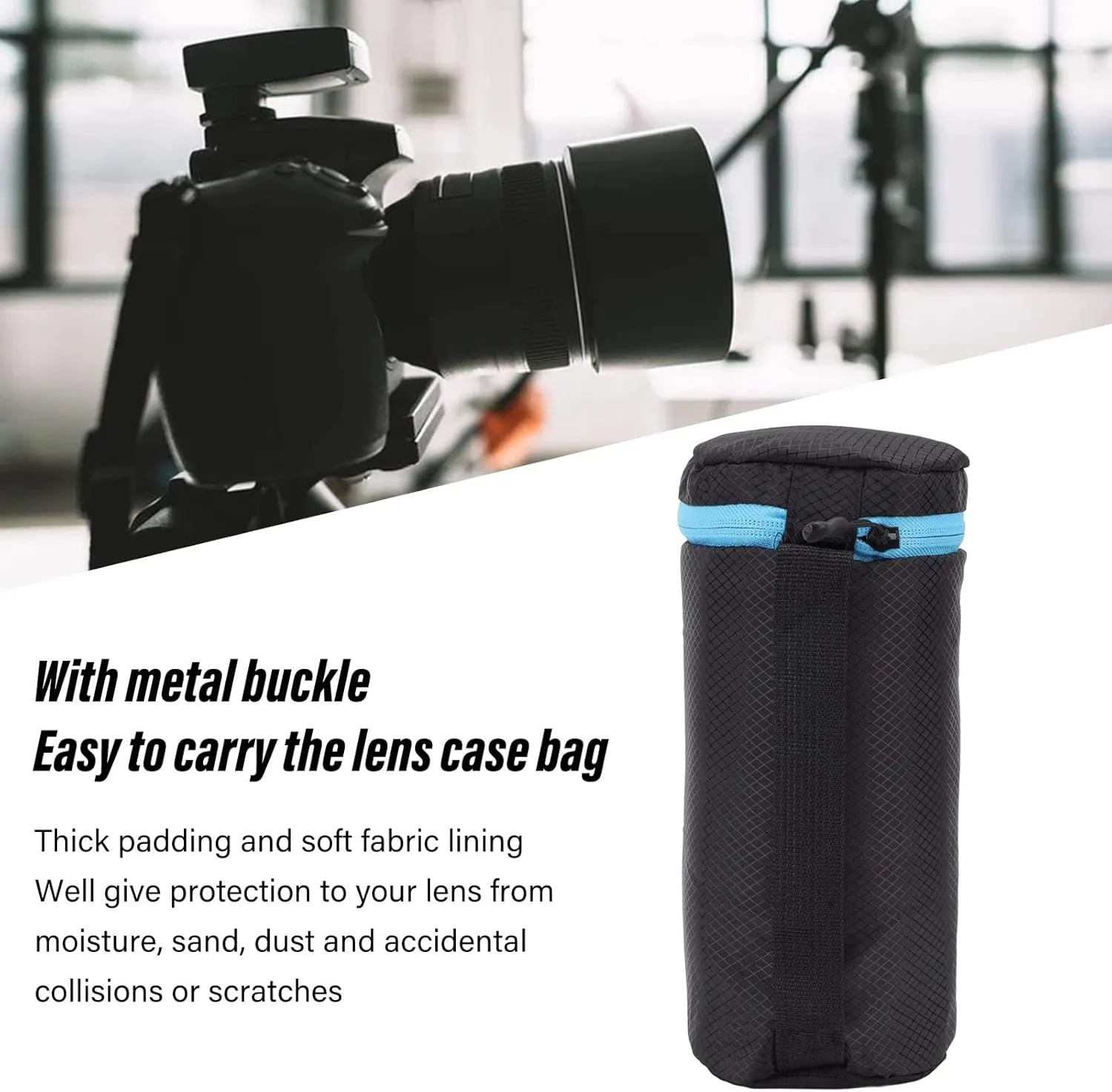 CAMERA LENS PROTECTIVE POUCH NEOPRENE BAG ZIPPER DSLR CAMERA LENS STORAGE (XL)