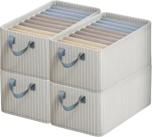 Cation Multi-Functional Folding Wardrobe, Pickelect Closet Bins, Drawer Type Wardrobe Storage Box, Oxford Storage Baskets for Shelves with Handle, Large Capacity & Strong Bearing (Beige Stripes,4 Pcs)