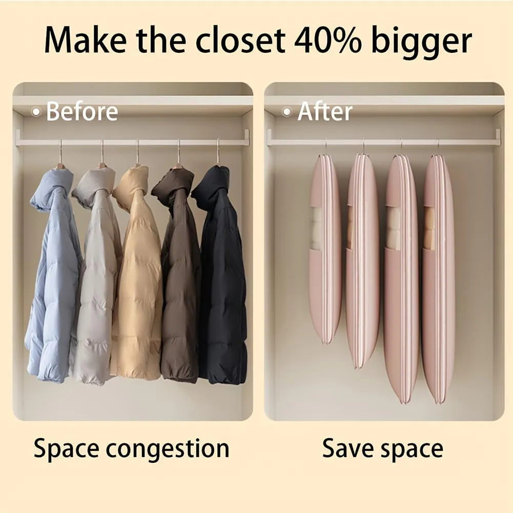 Cautiecimal Space Saving Hanging Garment Bag with Self Compression Zipper, Self Compression Zip Garment Bags, Space Saving Hanging Bag, Protects Clothes from Wrinkles (Beige-2PC, M)