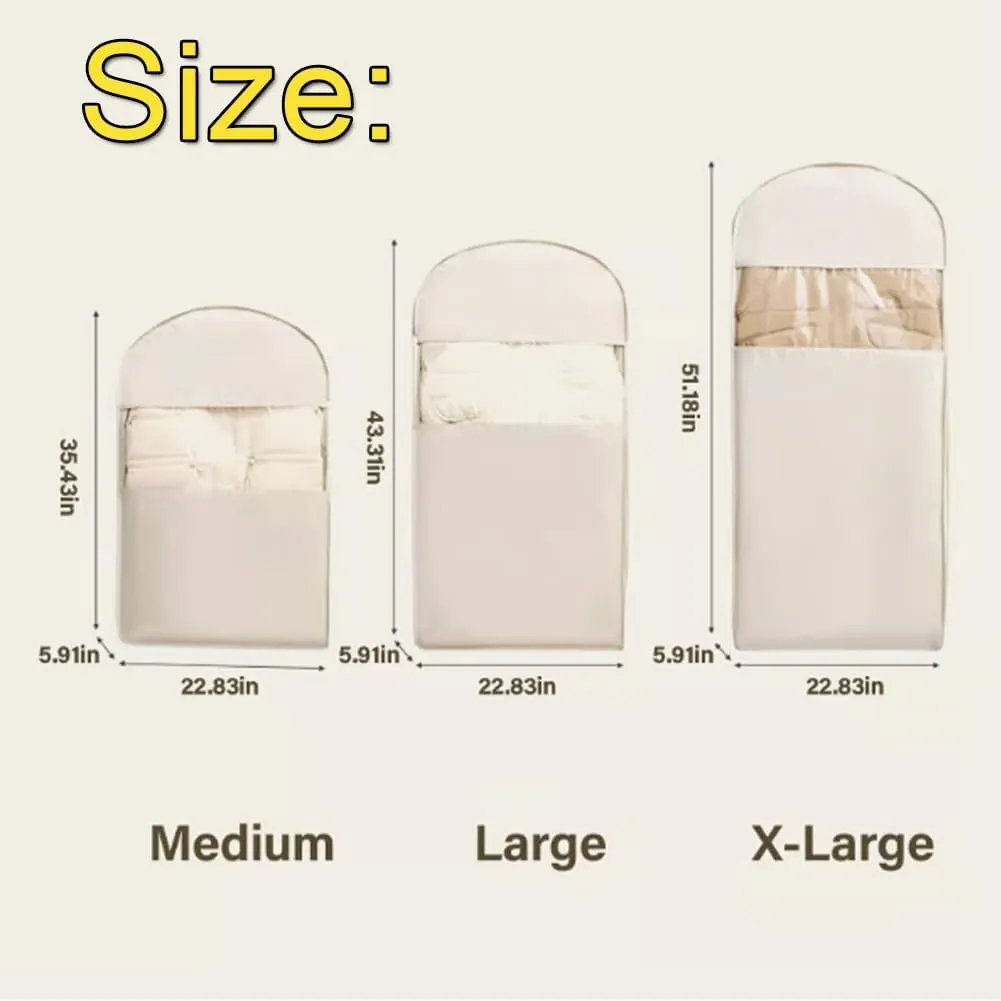 Cautiecimal Space Saving Hanging Garment Bag with Self Compression Zipper, Self Compression Zip Garment Bags, Space Saving Hanging Bag, Protects Clothes from Wrinkles (Beige-2PC, M)