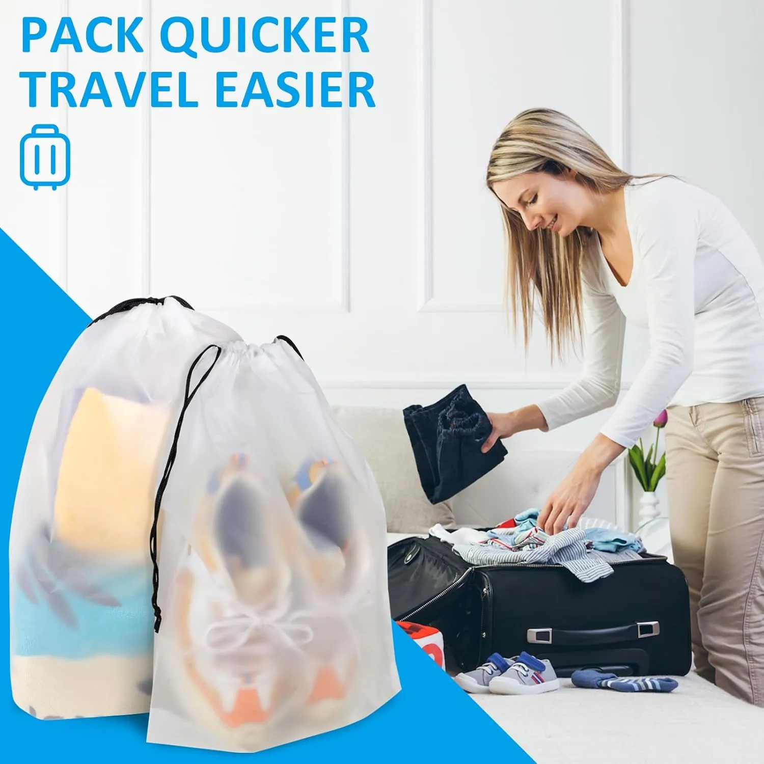 Clear Shoe Bags for Travel 5 PCS, 15.7" x 11.8" Travel Shoe Bags for Packing, Waterproof Drawstring Travel Shoe Storage Bag, Travel Essentials for Men and Women