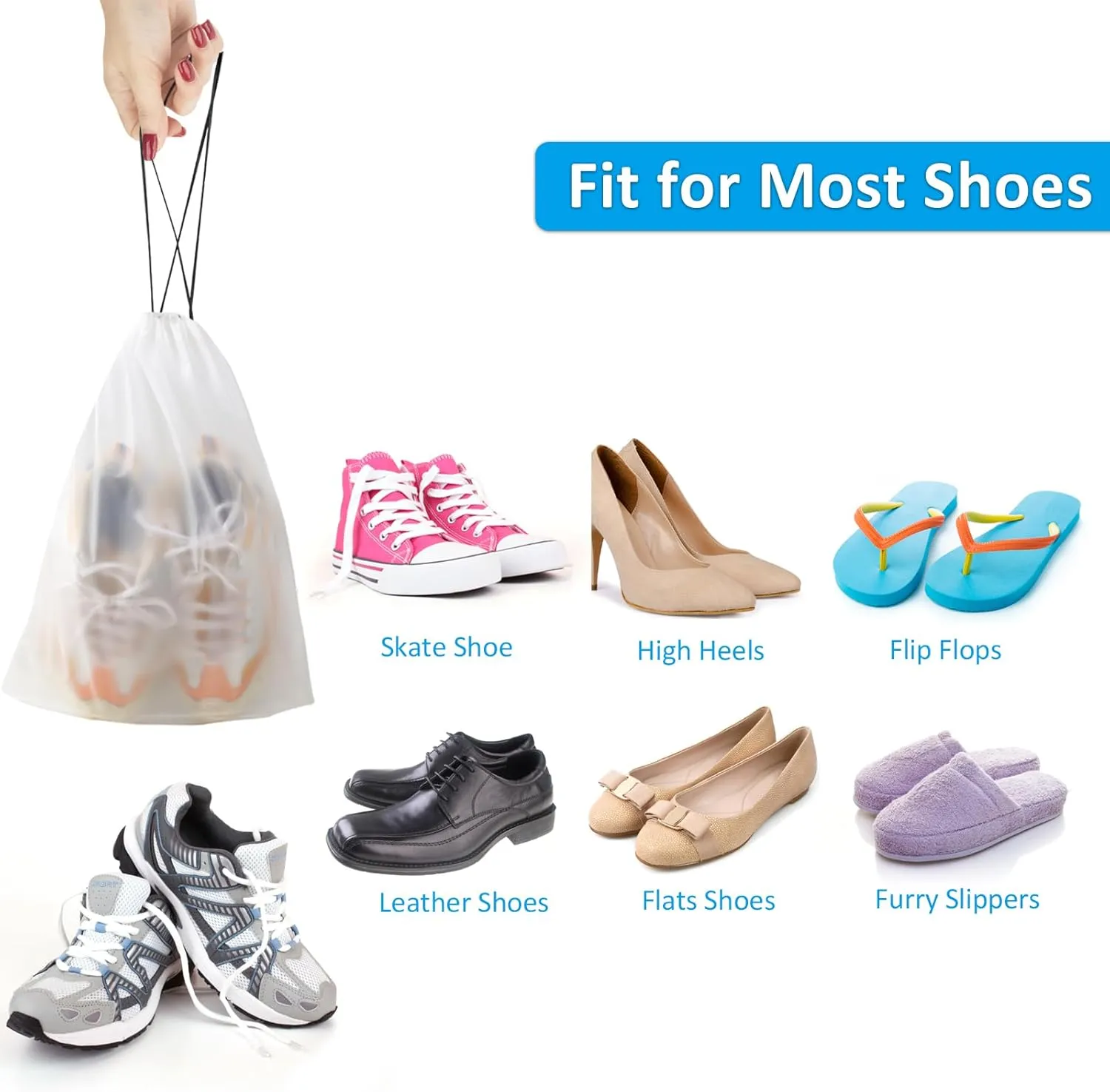 Clear Shoe Bags for Travel 5 PCS, 15.7" x 11.8" Travel Shoe Bags for Packing, Waterproof Drawstring Travel Shoe Storage Bag, Travel Essentials for Men and Women