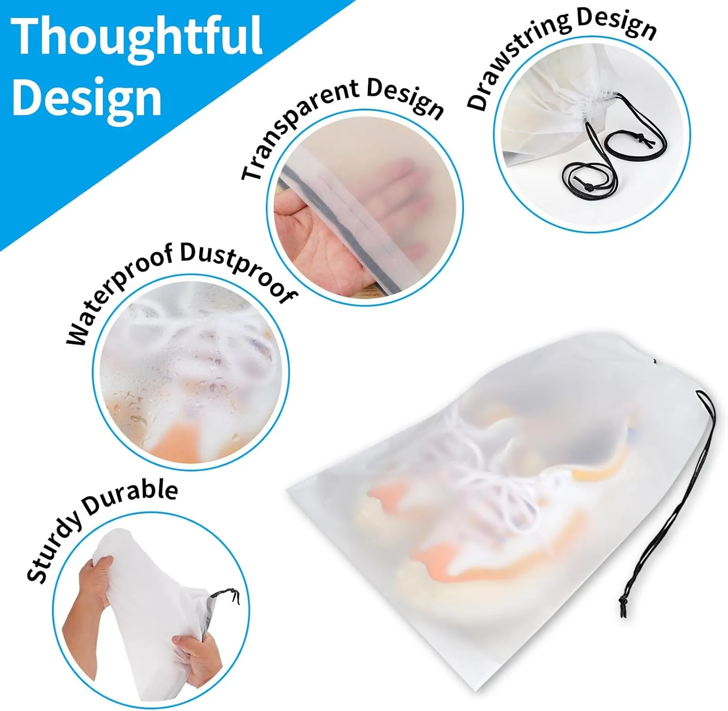 Clear Shoe Bags for Travel 5 PCS, 15.7" x 11.8" Travel Shoe Bags for Packing, Waterproof Drawstring Travel Shoe Storage Bag, Travel Essentials for Men and Women