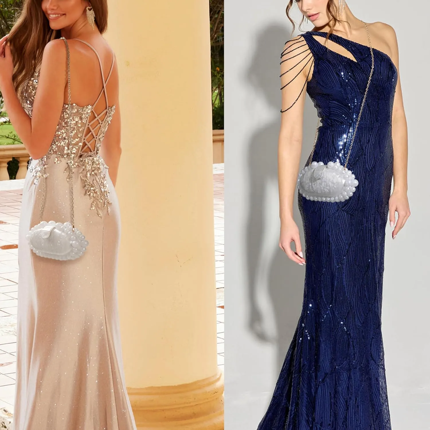 Clutch Bag for Women Oval Beads Purse Wedding Prom Party Marble Texture Acrylic Evening Bag Shoulder Crossbody Bag