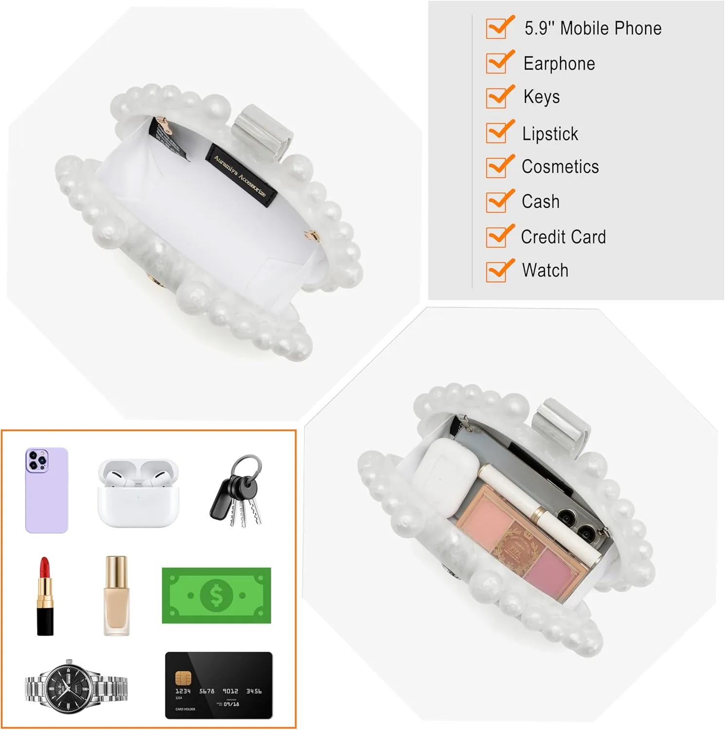 Clutch Bag for Women Oval Beads Purse Wedding Prom Party Marble Texture Acrylic Evening Bag Shoulder Crossbody Bag