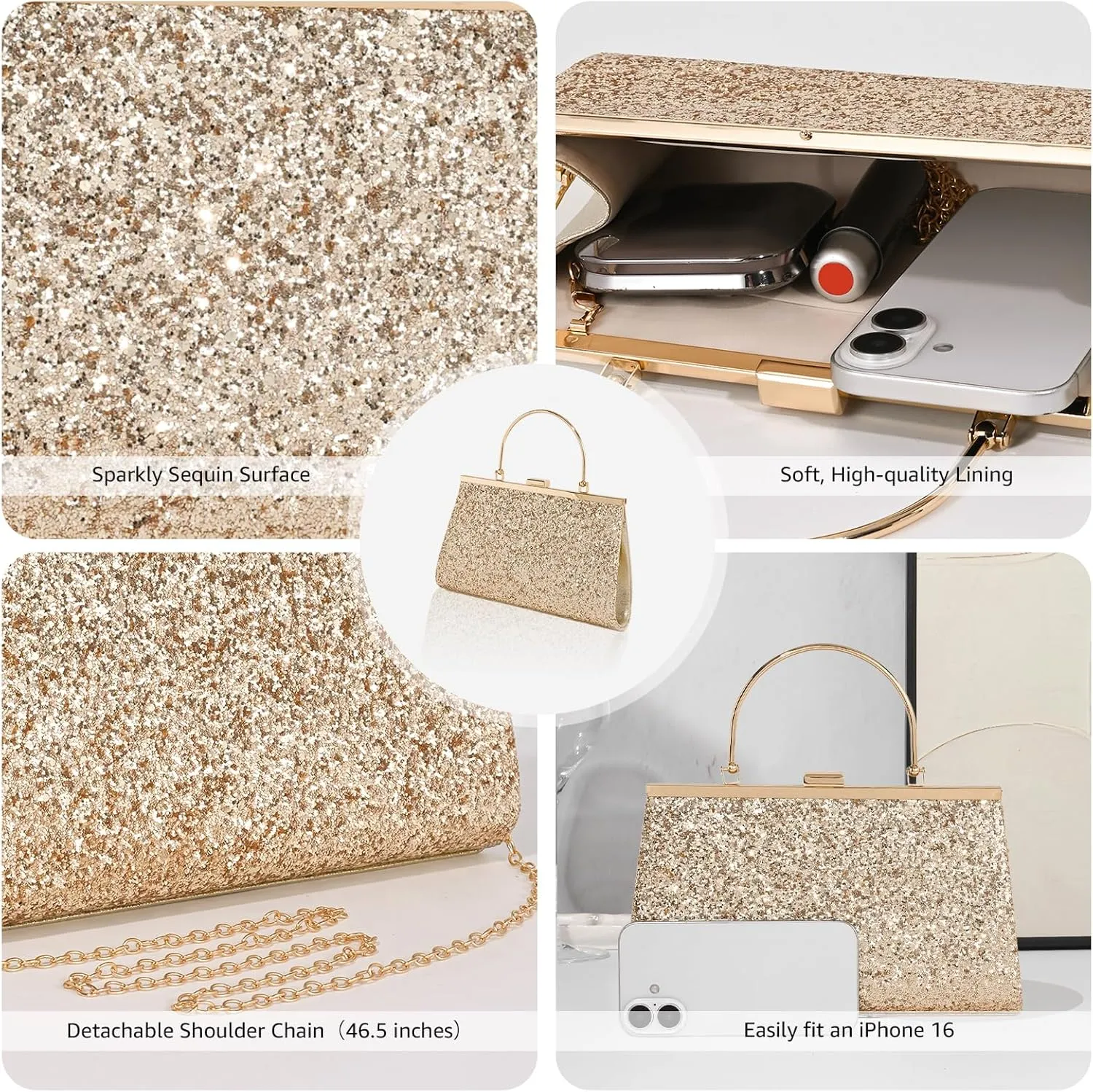 Clutch Purse for Women Small Sequin Purses Gold Evening Bag for Wedding Handbag for Party Clutch Cocktail Bags