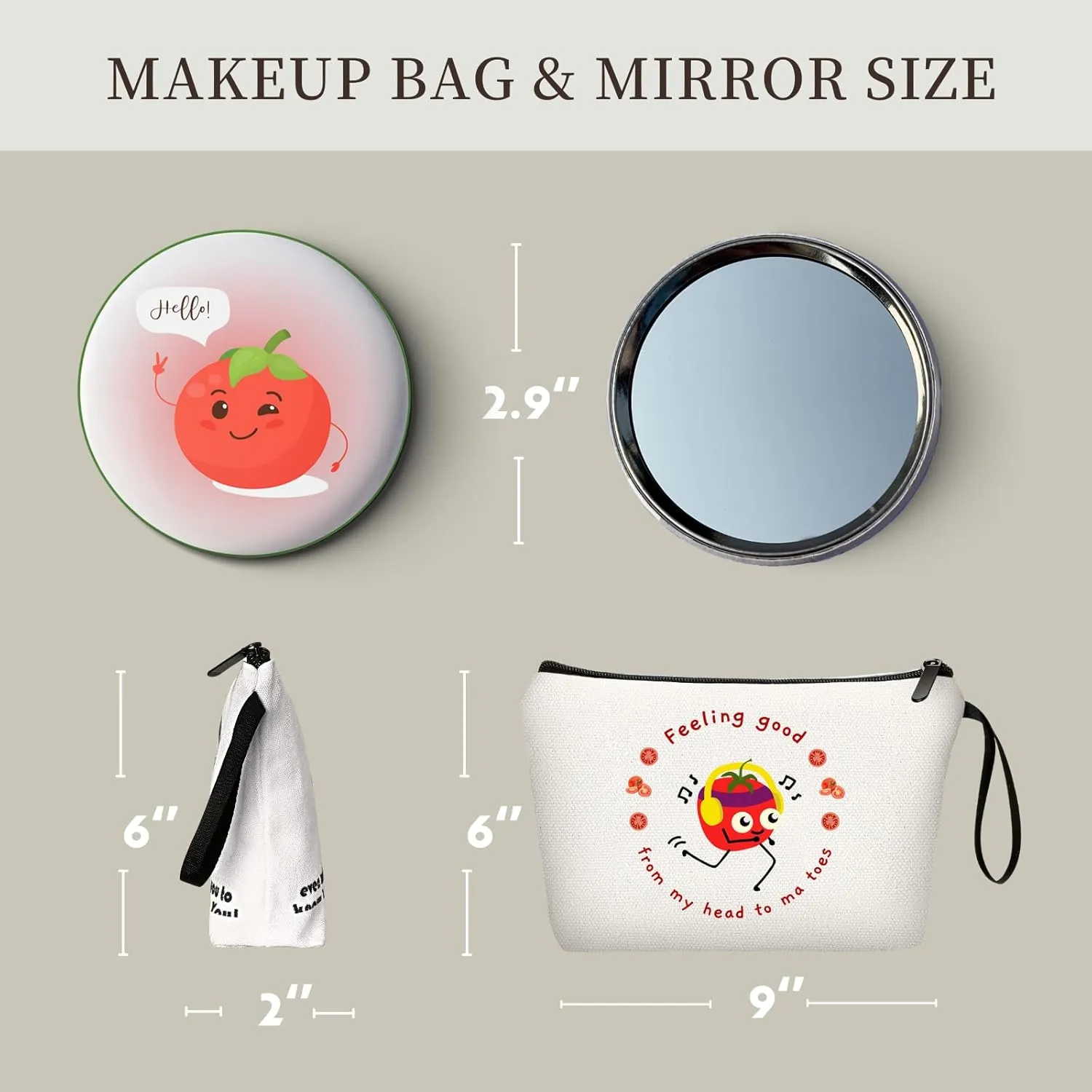 Cosmetic Bag with Mirror, Travel, Bathroom, Outdoor, Red, Canvas, Eco-friendly, Cosmetic Case