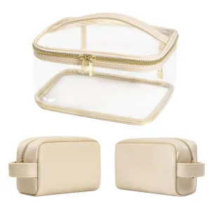 Cosmetic Bags for Women, Waterproof Toiletry Bag, 3 Pcs Portable Travel Makeup Cases with Handle, Multifunction Clear Skincare Bag Organizer (White) 