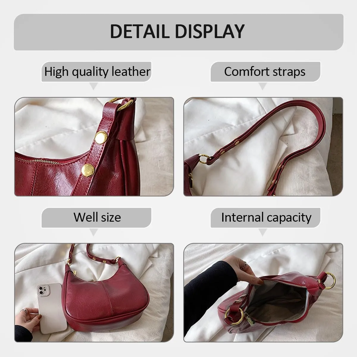 Crescent Shoulder Bags for Women Retro Small Hobo Handbags PU Leather Tote Bag 2025