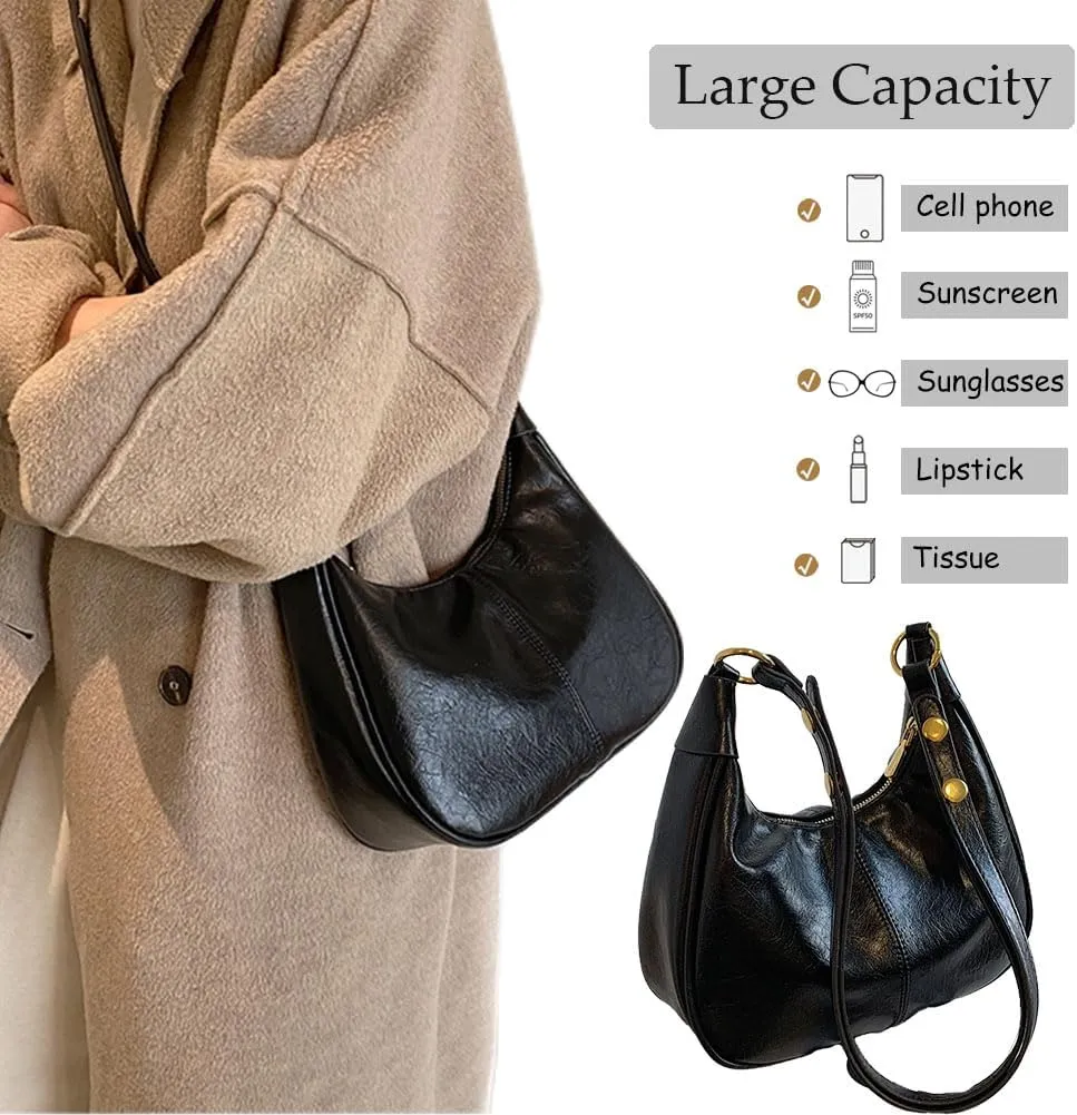 Crescent Shoulder Bags for Women Retro Small Hobo Handbags PU Leather Tote Bag 2025