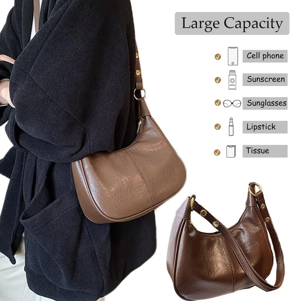 Crescent Shoulder Bags for Women Retro Small Hobo Handbags PU Leather Tote Bag 2025